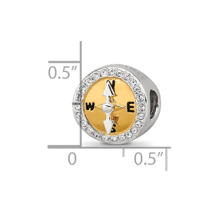 Sterling Silver Reflections Gold-tone CZ Moveable Compass Bead