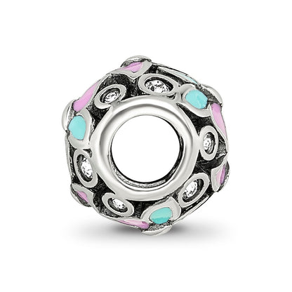 Sterling Silver Reflections Pink & Blue Enameled CZ Butterfly Bead