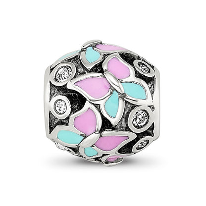 Sterling Silver Reflections Pink & Blue Enameled CZ Butterfly Bead