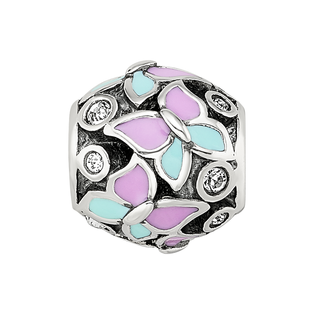 Sterling Silver Reflections Pink & Blue Enameled CZ Butterfly Bead