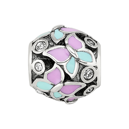 Sterling Silver Reflections Pink & Blue Enameled CZ Butterfly Bead