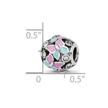 Sterling Silver Reflections Pink & Blue Enameled CZ Butterfly Bead