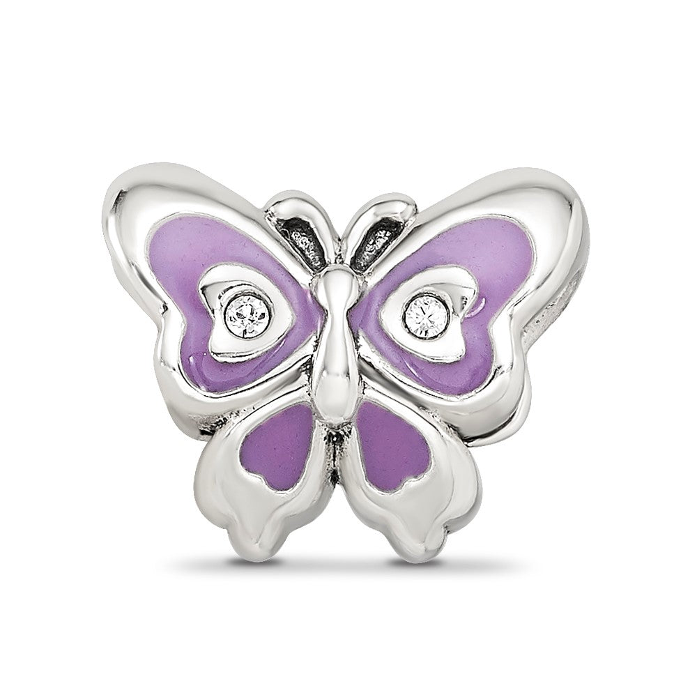 Sterling Silver Reflections Purple & Green Enameled CZ Butterfly Bead