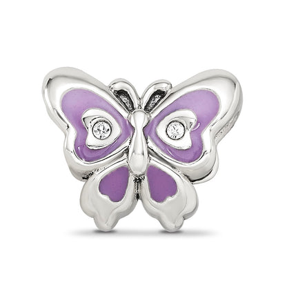 Sterling Silver Reflections Purple & Green Enameled CZ Butterfly Bead