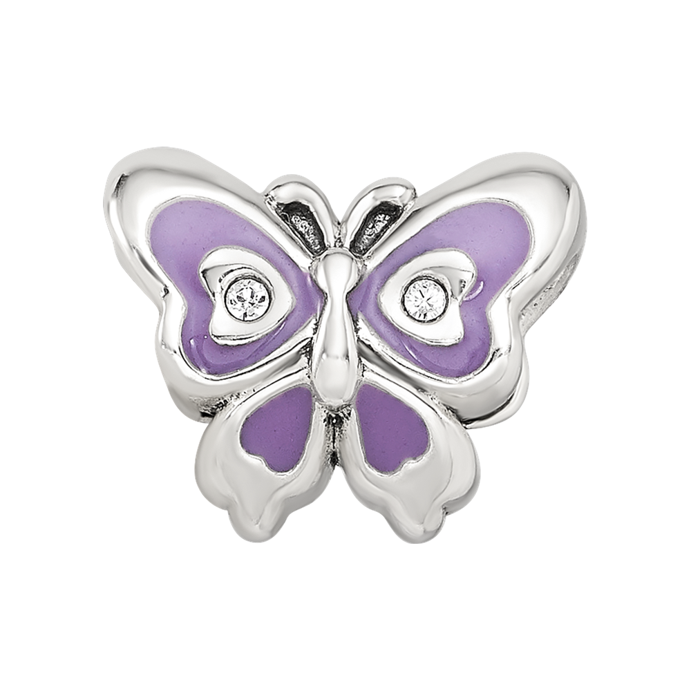 Sterling Silver Reflections Purple & Green Enameled CZ Butterfly Bead
