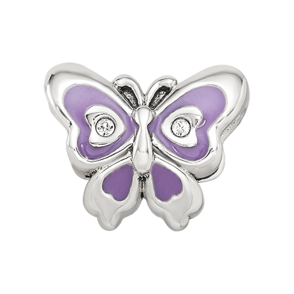 Sterling Silver Reflections Purple & Green Enameled CZ Butterfly Bead