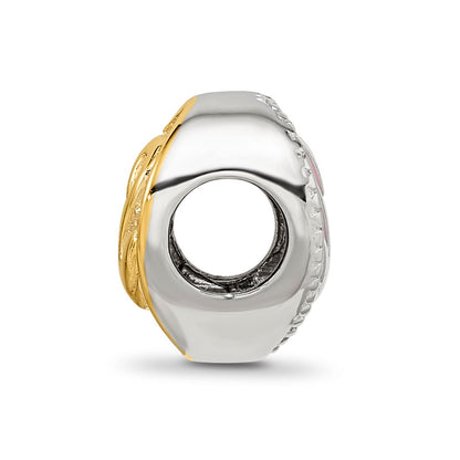 Sterling Silver Reflections Pink Enameled, Yellow IP-Plated CZ Swans Bead
