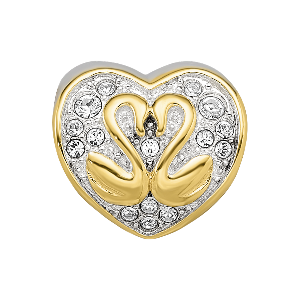 Sterling Silver Reflections Pink Enameled, Yellow IP-Plated CZ Swans Bead