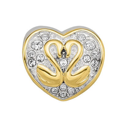 Sterling Silver Reflections Pink Enameled, Yellow IP-Plated CZ Swans Bead