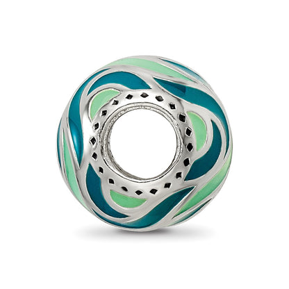 Sterling Silver Reflections Mint & Teal Enameled, Silver IP-Plated Bead