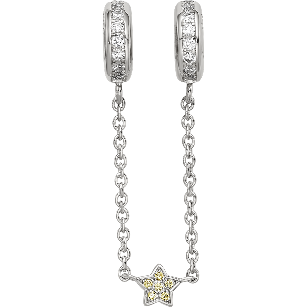 Sterling Silver Reflections Rhodium-plated 3in Security Chain CZ Beads