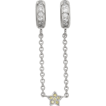 Sterling Silver Reflections Rhodium-plated 3in Security Chain CZ Beads