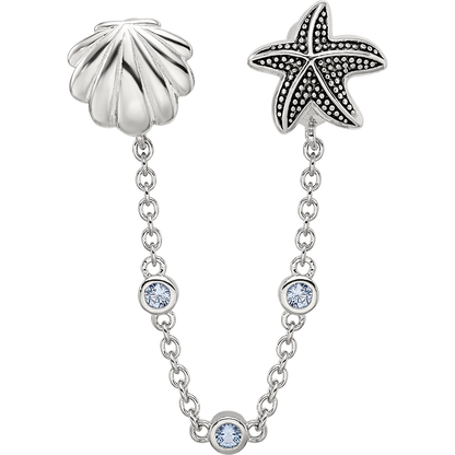 Sterling Silver Reflections Rhodium-plated 3in Security Chain Sea CZ Bead
