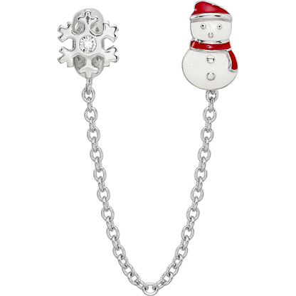 Reflections Sterling Silver Rhodium-plated 3in Security Chain Snowman & flake CZ Bead
