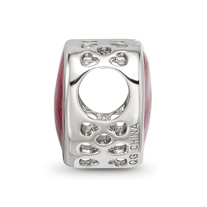 Sterling Silver Reflections Rh-plated Red Enamel Embelishment Bead