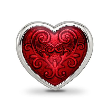 Sterling Silver Reflections Rh-plated Red Enamel Embelishment Bead