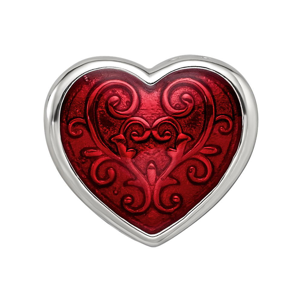 Sterling Silver Reflections Rh-plated Red Enamel Embelishment Bead