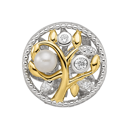 Sterling Silver Reflections Rh-plate Gold-tone FWC Pearl & CZ Tree Bead