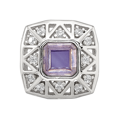 Sterling Silver Reflections Rh-plated Purple & CZs Cut Out Square Bead