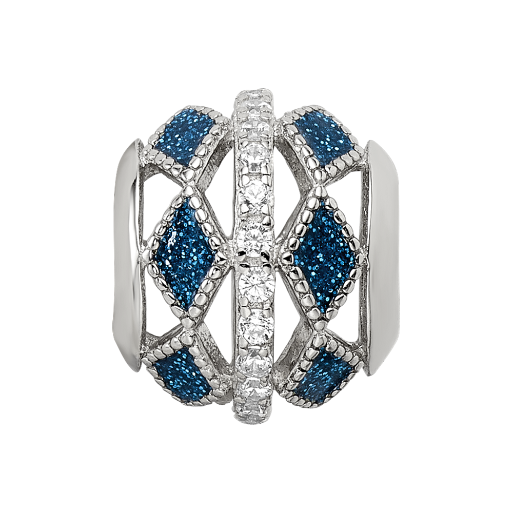 Sterling Silver Reflections Rh-plated Blue Accent & CZ Circle Bead