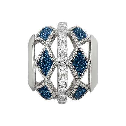 Sterling Silver Reflections Rh-plated Blue Accent & CZ Circle Bead