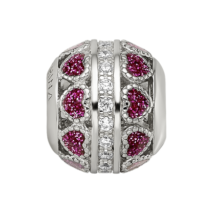 Sterling Silver Reflections Rh-plated Pink Enamel Hearts & CZ Circle Bead