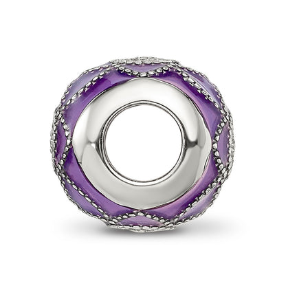 Sterling Silver Reflections Rh-plated CZs Purple Enameled Bead