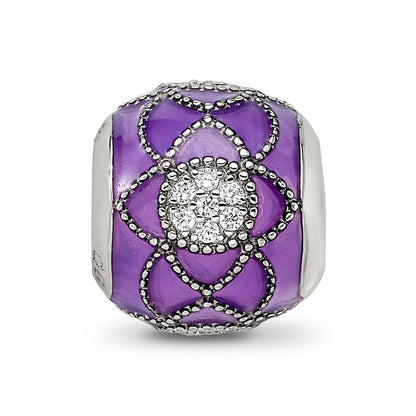 Sterling Silver Reflections Rh-plated CZs Purple Enameled Bead