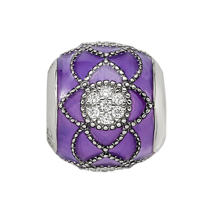 Sterling Silver Reflections Rh-plated CZs Purple Enameled Bead