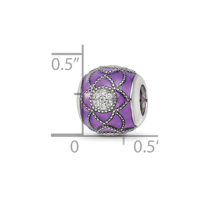 Sterling Silver Reflections Rh-plated CZs Purple Enameled Bead