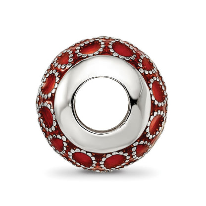 Sterling Silver Reflections Rh-plated CZs Orange Enameled Bead