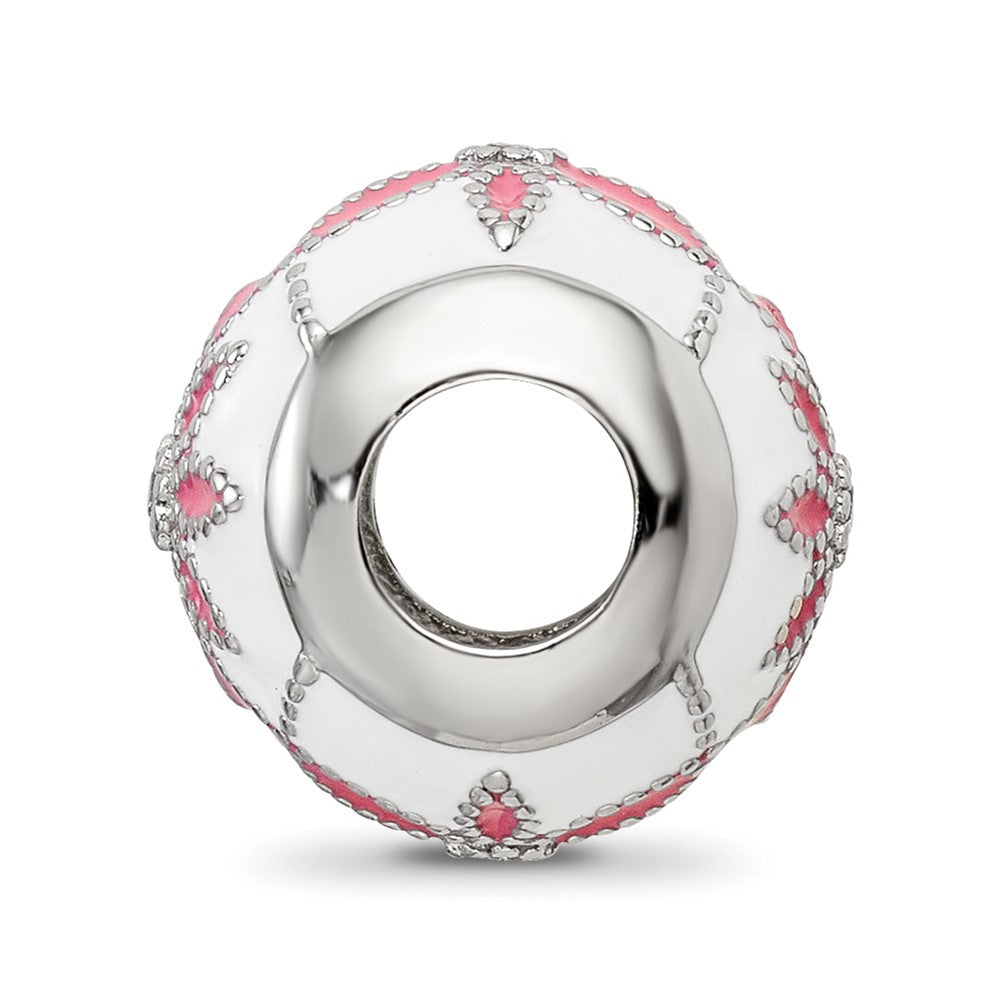 Sterling Silver Reflections Rh-plated CZ White & Pink Enamel Flowers Bead