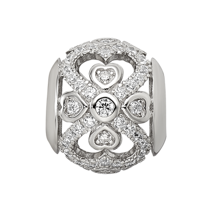 Sterling Silver Reflections Rhodium-plated CZ with Hearts Bead