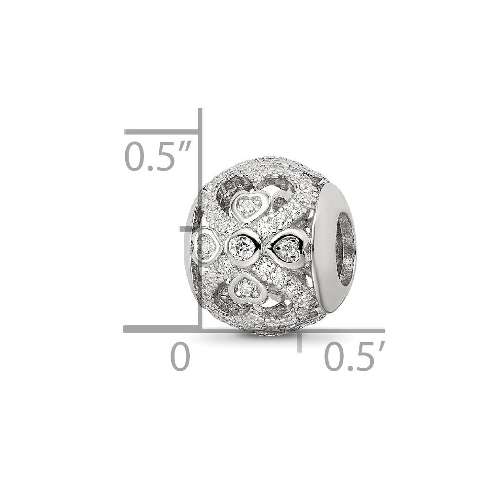 Sterling Silver Reflections Rhodium-plated CZ with Hearts Bead