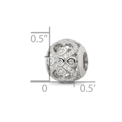 Sterling Silver Reflections Rhodium-plated CZ with Hearts Bead
