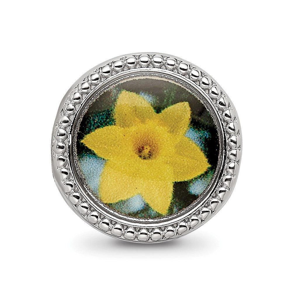 Sterling Silver Reflections Rhodium-plated March Flower Bead