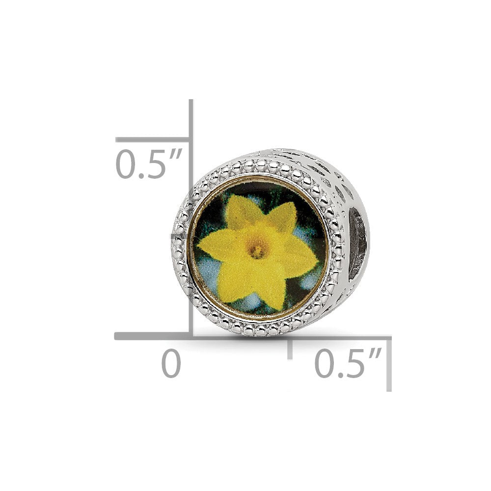Sterling Silver Reflections Rhodium-plated March Flower Bead