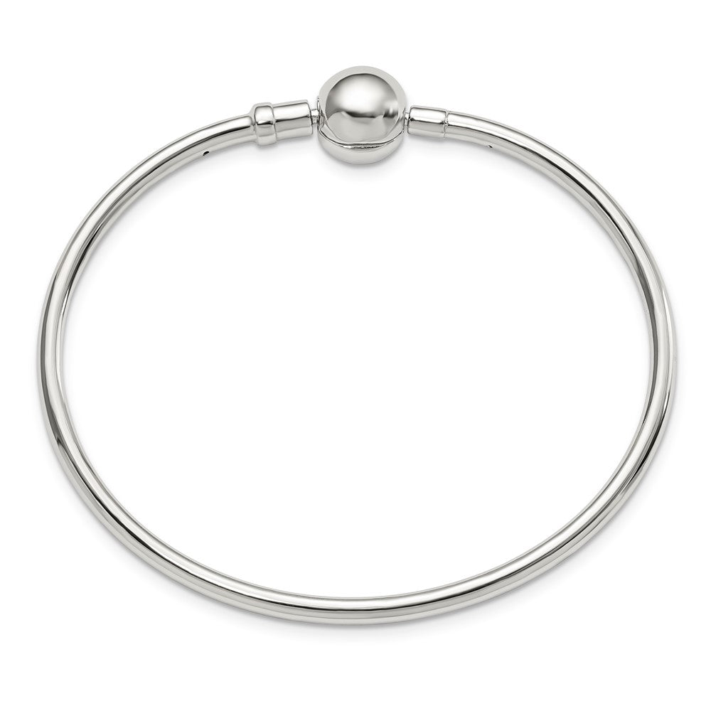 Sterling Silver Reflections Rhodium-plated Bangle with a Circle Clasp Bead