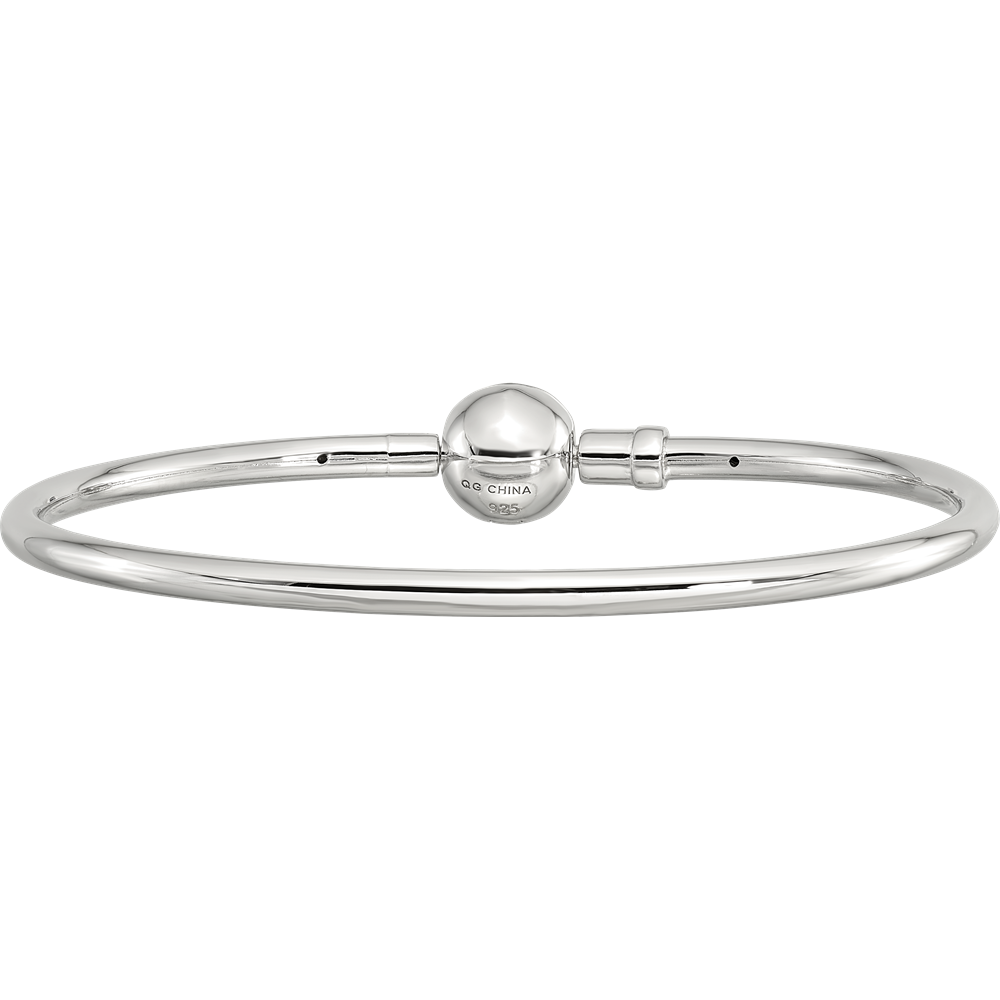 Sterling Silver Reflections Rhodium-plated Bangle with a Circle Clasp Bead