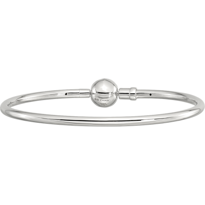 Sterling Silver Reflections Rhodium-plated Bangle with a Circle Clasp Bead