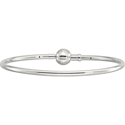 Sterling Silver Reflections Rhodium-plated Bangle with a Circle Clasp Bead