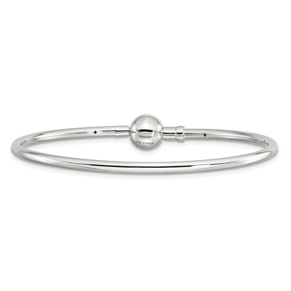Sterling Silver Reflections Rhodium-plated Bangle with a Circle Clasp Bead