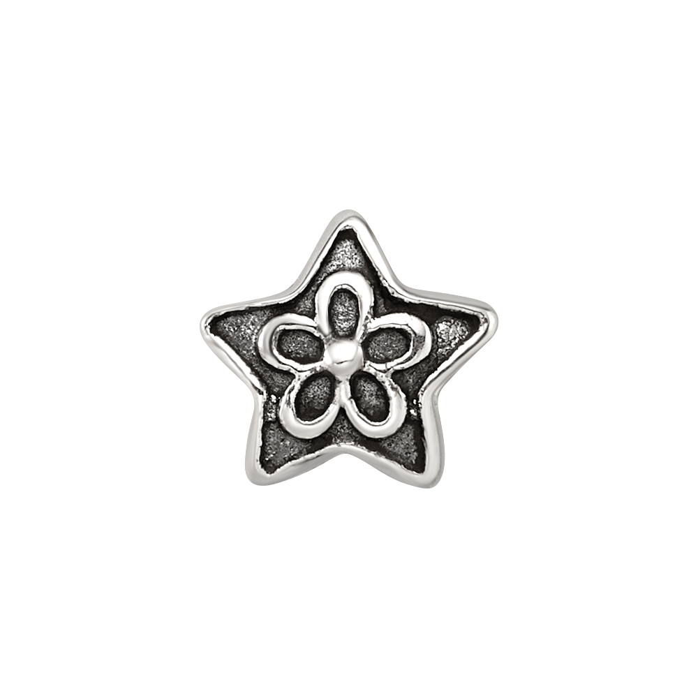 Sterling Silver Reflections Antiqued Star with Flower Kids Bead