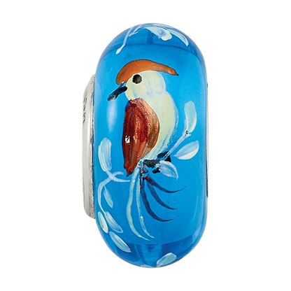 Sterling Silver Reflections Hand Painted Bird, Blue Glass Bead