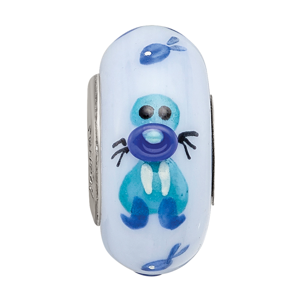 Sterling Silver Reflections Hand Painted Walrus, Purple Glass Bead