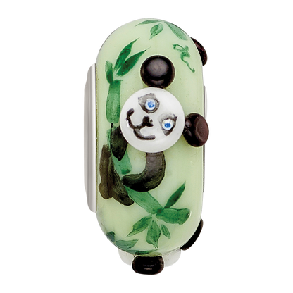 Sterling Silver Reflections Hand Painted Panda, Green Glass Bead