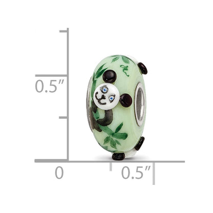 Sterling Silver Reflections Hand Painted Panda, Green Glass Bead