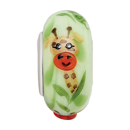 Sterling Silver Reflections Hand Painted Giraffe, Green Glass Bead