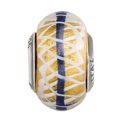 Sterling Silver Reflections Gold/Blue/White Italian Glass Bead