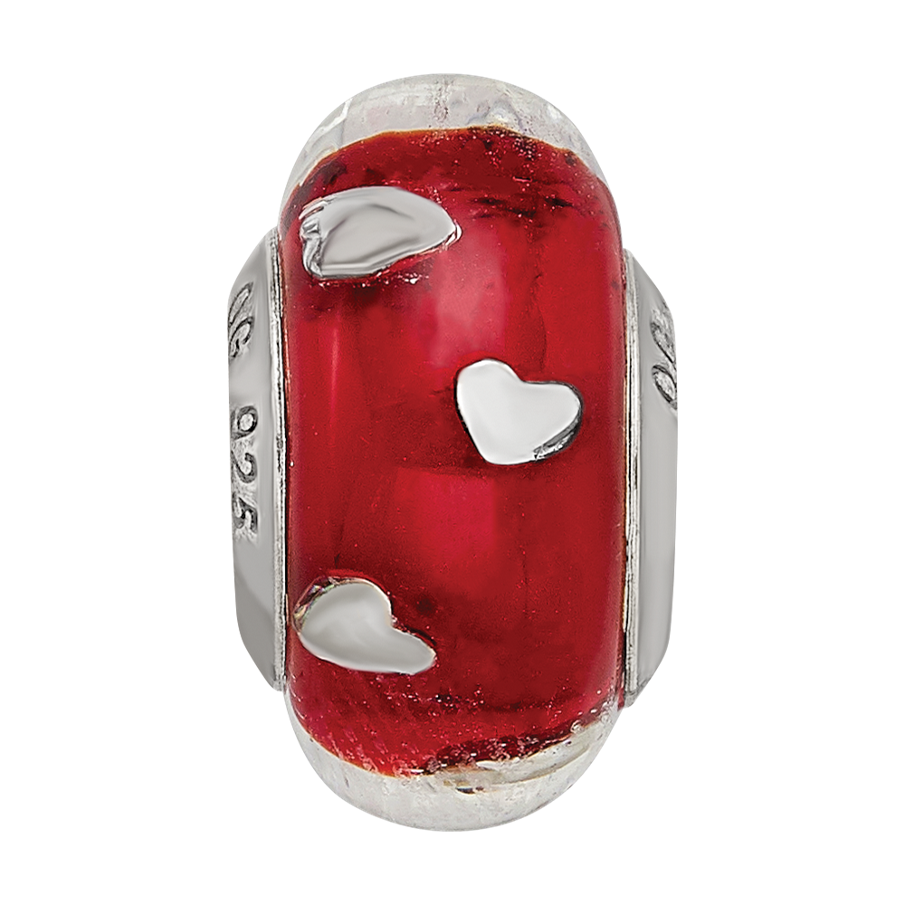 Sterling Silver Reflections Red Hearts Italian Glass Bead